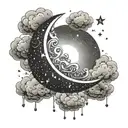 crescent moon in the clouds with stars shining brightly tattoo design idea