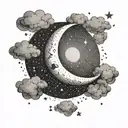 crescent moon in the clouds with stars shining brightly tattoo design idea