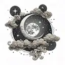 crescent moon in the clouds with stars shining brightly tattoo design idea