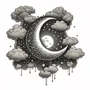 crescent moon in the clouds with stars shining brightly tattoo design idea