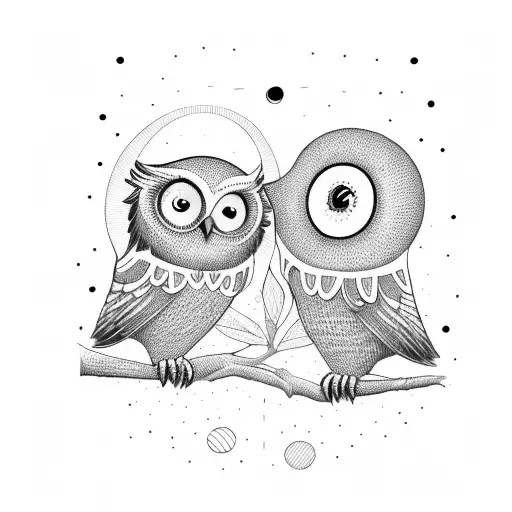 A playful composition of children holding hands and forming the shape of an owl, representing the strong bond of family tattoo design idea