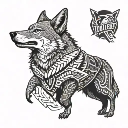 A potrait of Howler the Arizona Coyotes mascot with a desert background  tattoo design idea