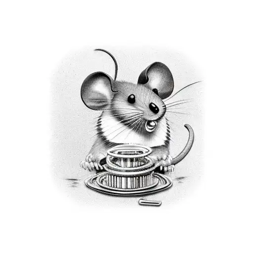 a Cartoon version of Sami Zayn in a mouse trap tattoo design idea