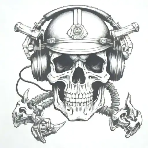 Tunnel miner skull heller and headphone tattoo design idea