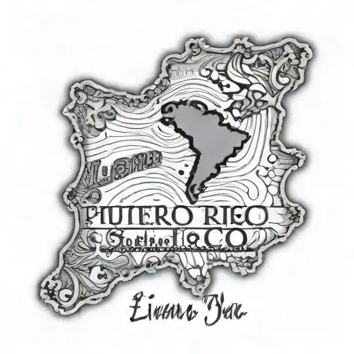 puerto Rico map outline with baby footprint and name Liam J  tattoo design idea