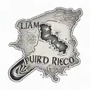 puerto Rico map outline with baby footprint and name Liam J  tattoo design idea