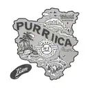 puerto Rico map outline with baby footprint and name Liam J  tattoo design idea
