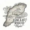 puerto Rico map outline with baby footprint and name Liam J  tattoo design idea