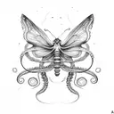 A butterfly sits on the tentacle of an octopus tattoo design idea