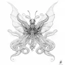 A butterfly sits on the tentacle of an octopus tattoo design idea