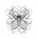 A butterfly sits on the tentacle of an octopus tattoo design idea
