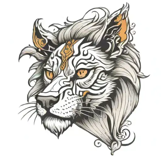 half wolf half lion head tattoo design idea