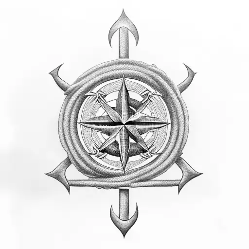 marine tattoo with wind rose, anchor, etc. tattoo design idea