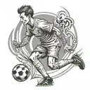 Draw a soccer player on his back with the ball on his foot on a grass field and the Cordoba logo in the background. tattoo design idea