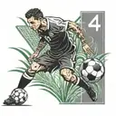 Draw a soccer player number. 4 on their backs with a ball on their feet on a grass field and the Cordoba logo in the background tattoo design idea