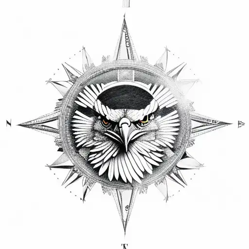 Eagle mountains compass tattoo design idea