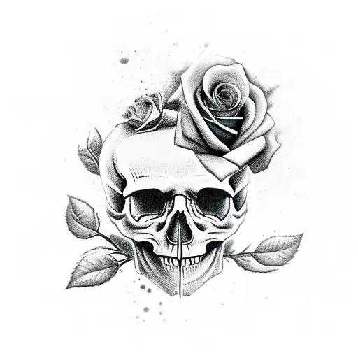 skull with rose, in the style of Brando Chiesa tattoo design idea