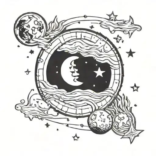 Tattoo of a Waning Gibbous moon phase parallel to the leo constellation with stars  tattoo design idea