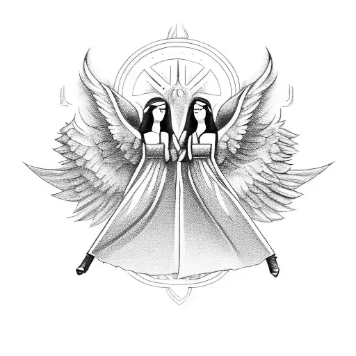 two guardian angels tattoo design idea