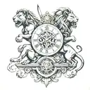 Lion clock and gladiators fighting tattoo design idea