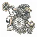 Lion clock and gladiators fighting tattoo design idea