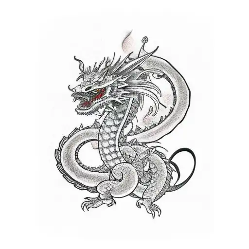 A traditional Japanese dragon wrapping around the arm sleeve, with the Buddha's face hidden within the scales tattoo design idea