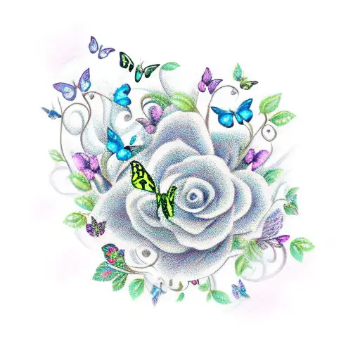 whimsical flowers and vines with butterflies  tattoo design idea