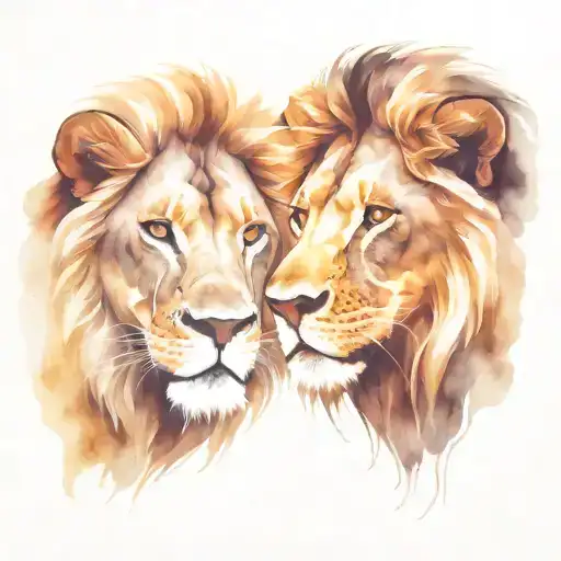 male lion face and female lion face morphing tattoo design idea
