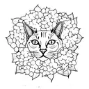 cat hiding under hydrangea tattoo design idea