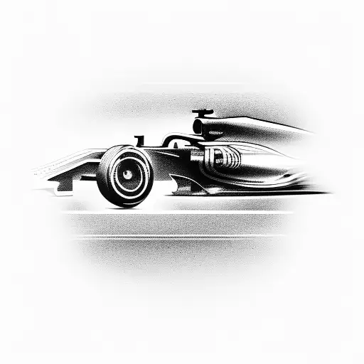 A sleek Formula One car speeding through a race track with the quote 'Push the limits' tattoo design idea