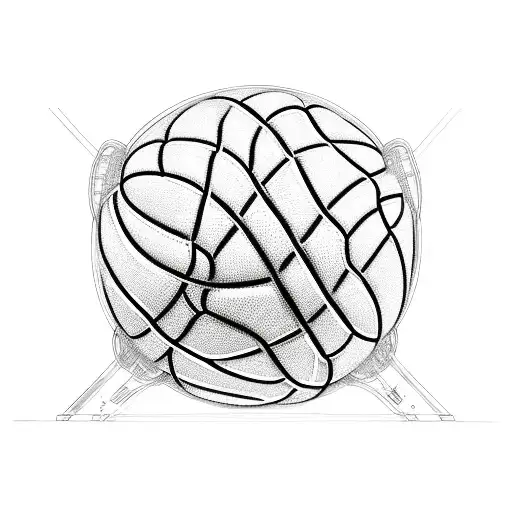 A music staff intertwined with a basketball net, surrounded by sports equipment and plants tattoo design idea