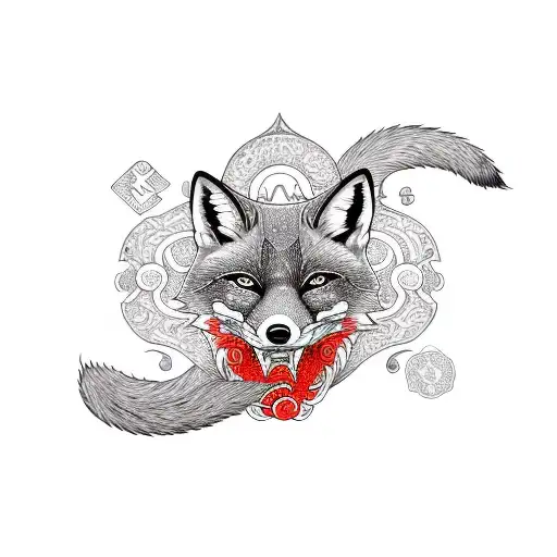 fine line, red rope, fox, lucky tattoo design idea