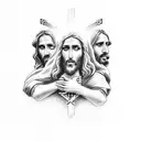 Jesus on the cross and Cerberus chained at his feet tattoo design idea