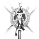 Jesus on the cross and Cerberus chained at his feet tattoo design idea