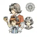 girl with wavy brown bob and boy with straight gray bob in lolita fashion tattoo design idea
