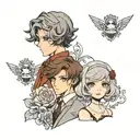 girl with wavy brown bob and boy with straight gray bob in lolita fashion tattoo design idea