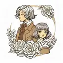 girl with wavy brown bob and boy with straight gray bob in lolita fashion tattoo design idea