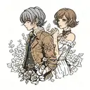 girl with wavy brown bob and boy with straight gray bob in lolita fashion tattoo design idea