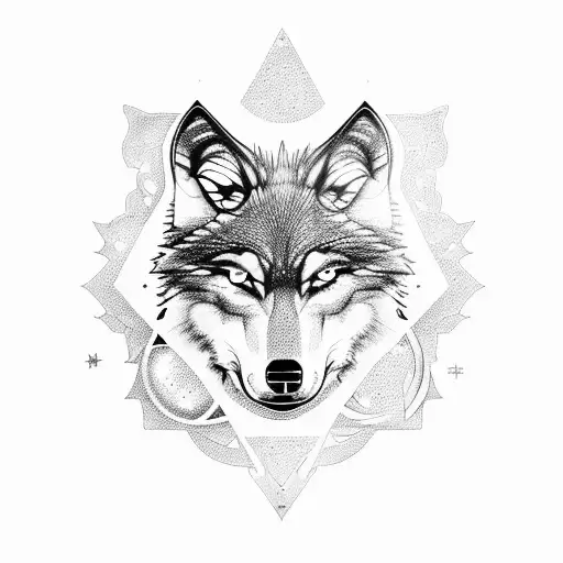 Wolf, circle, labyrinth, stars, volcano  tattoo design idea