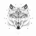 Wolf, circle, labyrinth, stars tattoo design idea