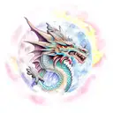 Dragon, wolf, volcano, moon, stars, labyrinth,  tattoo design idea