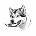 A sketch-style depiction of a husky biting into a bone with its teeth tattoo design idea