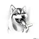 A sketch-style depiction of a husky biting into a bone with its teeth tattoo design idea