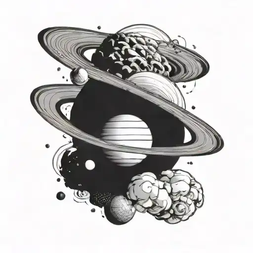 black and white saturn for the man's left triceps tattoo design idea