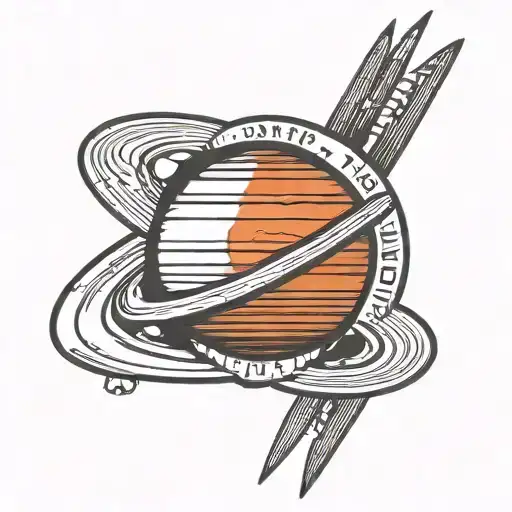 black and white saturn for the man's left triceps tattoo design idea