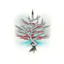 bare tree with one feather tattoo design idea