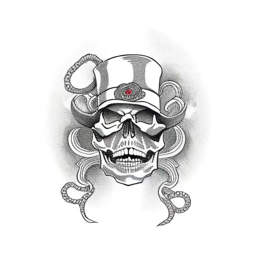 skull wearing a top hat with cards, and a rinnegan tattoo design idea