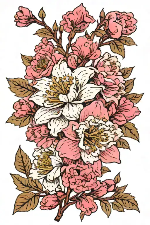 Carnation daffodil pink cherry blossom hawthorn peony  tattoo design idea