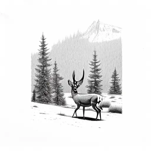 Mule Deer in pine trees tattoo design idea