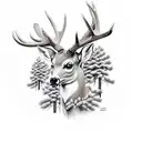 mule deer in pine trees skull tattoo design idea